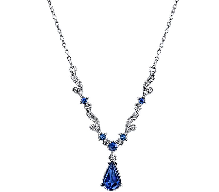 Blue Crystal French Scroll Necklace